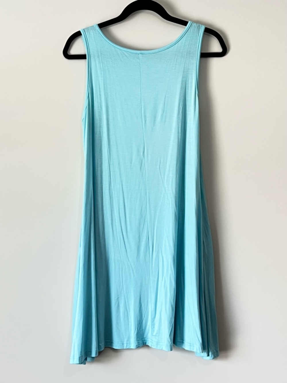 Light Aqua Rayon Spandex Tank Top Flowy Dress with Pockets - Picture 5 of 5